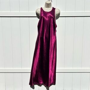 House of Harlow 1960 Sleeveless Maxi Tie at Nape Crinkle Plum Satin | Size XL